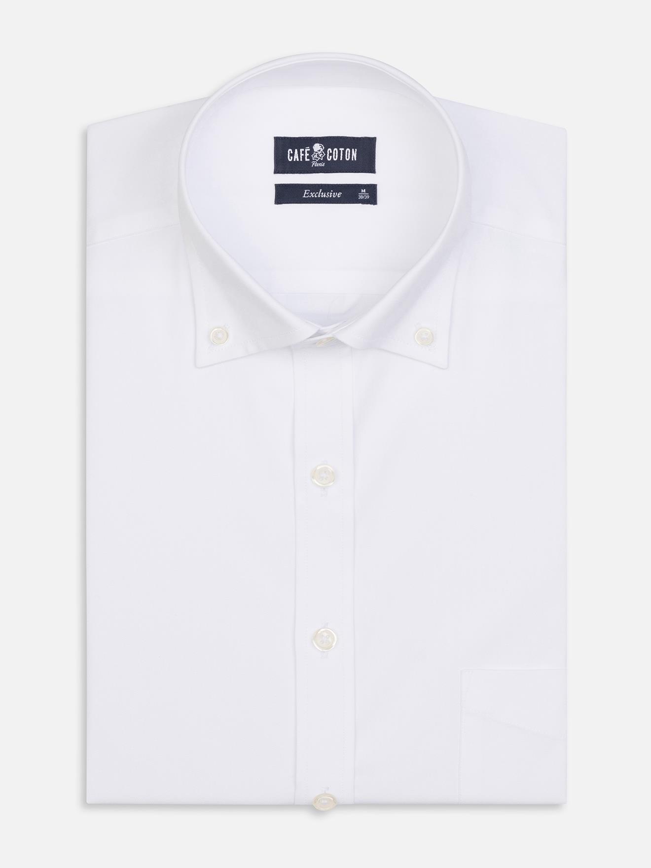 Chemise en pin point blanc - Col Boutonné