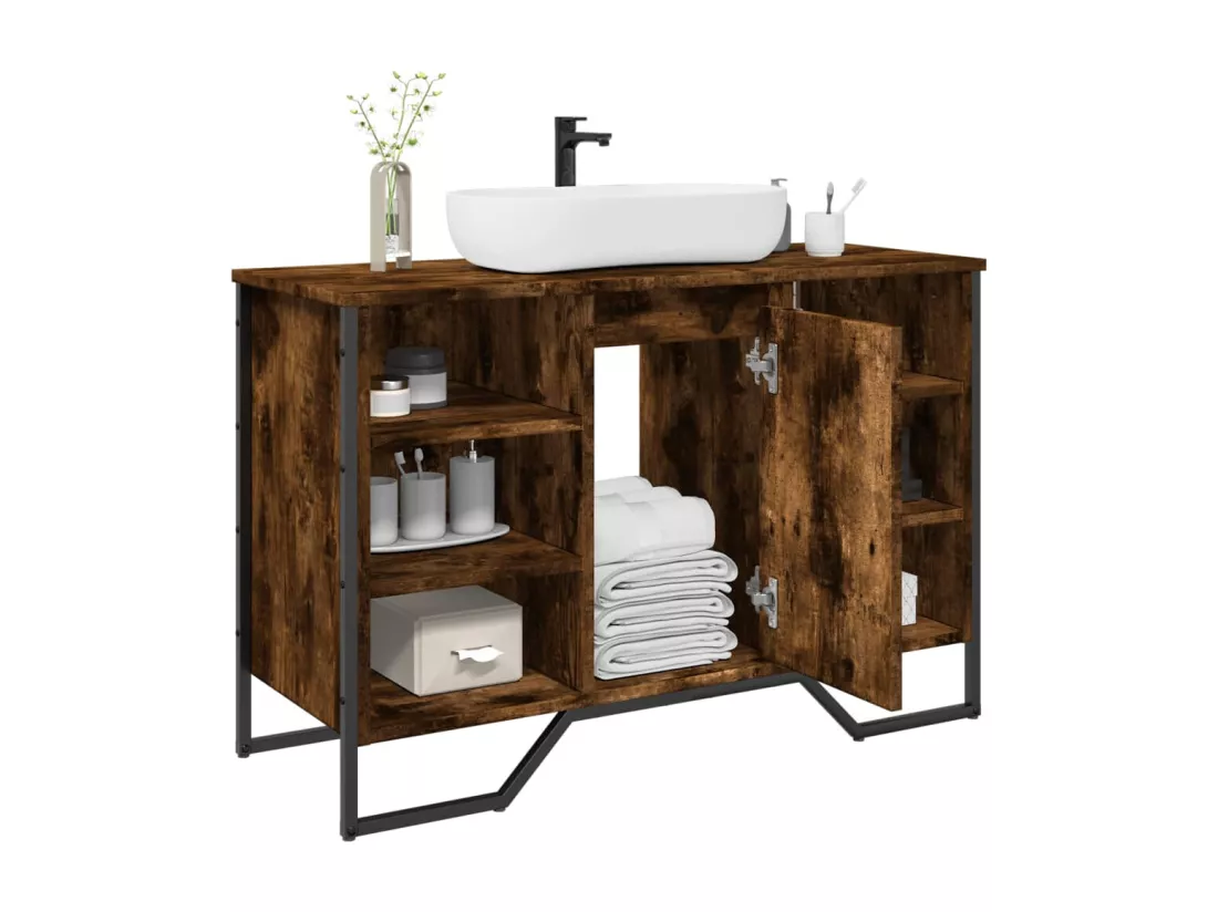 Armoire lavabo de salle de bain chêne fumé 91x35x60 cm