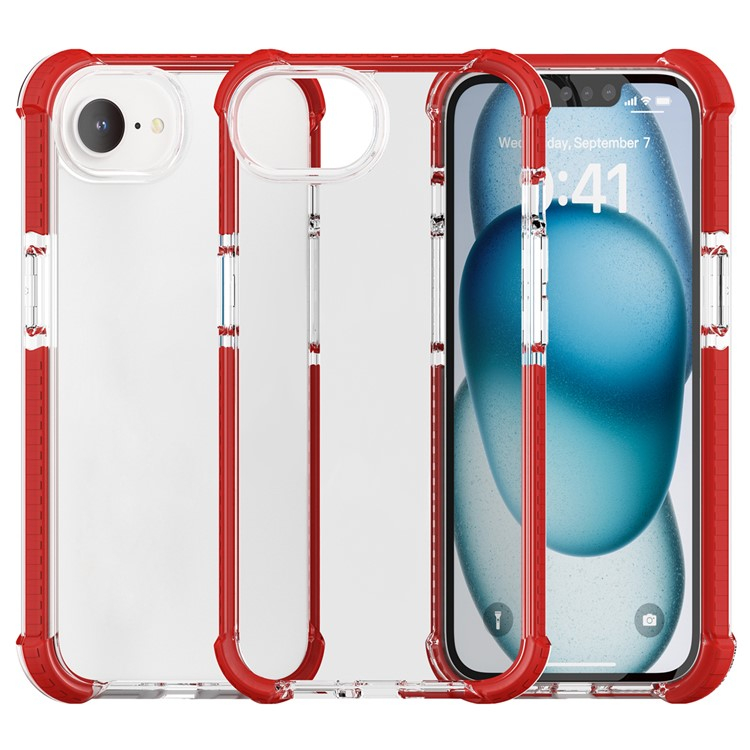 iPhone 16e Hybrid Bumper Hülle mit Air Cushion Fallschutz - Rot / Transparent