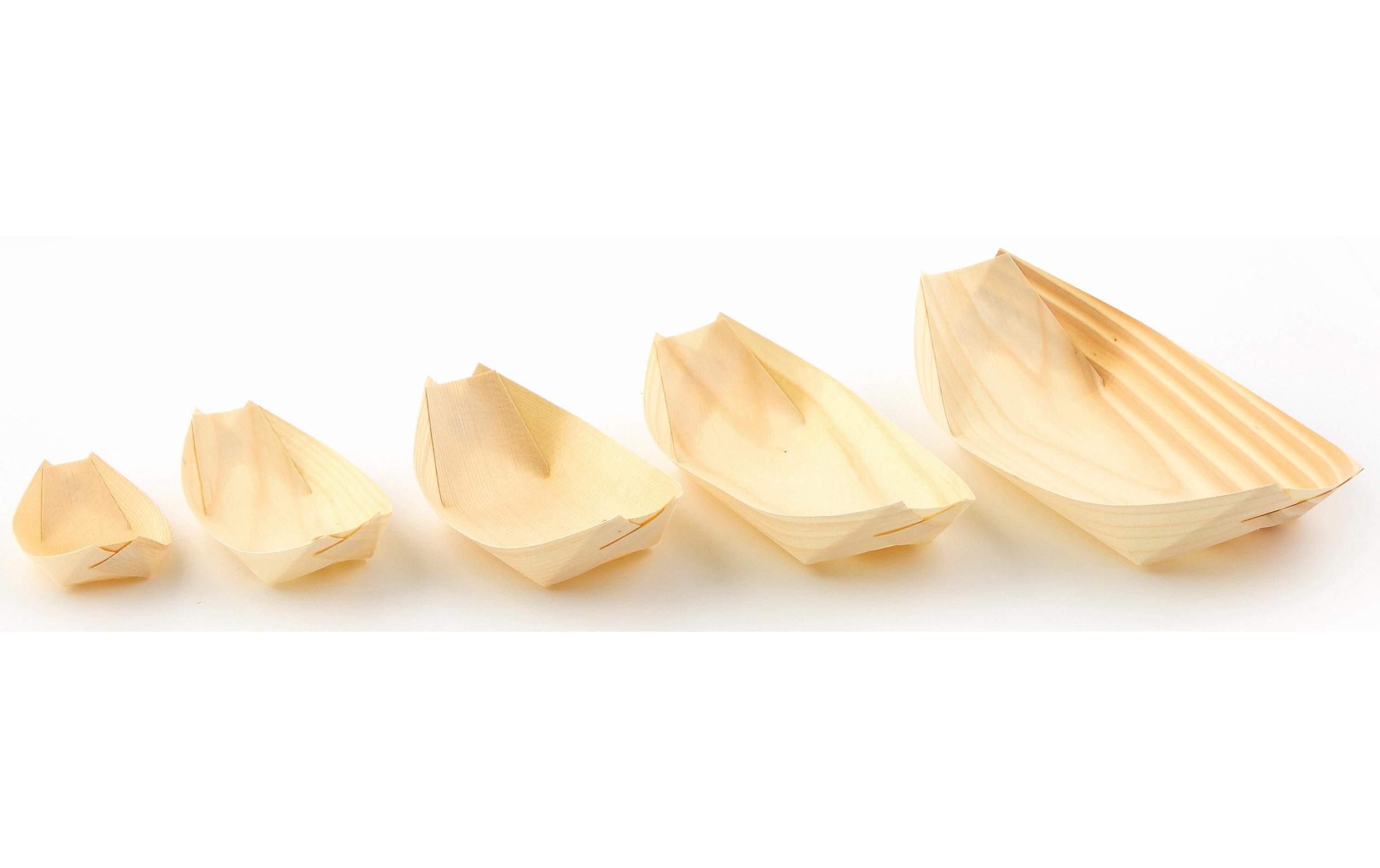 Fingerfood-Schale Holzboot 11 x 21.5 cm, 50 StückEinwegboot aus FSC Holz