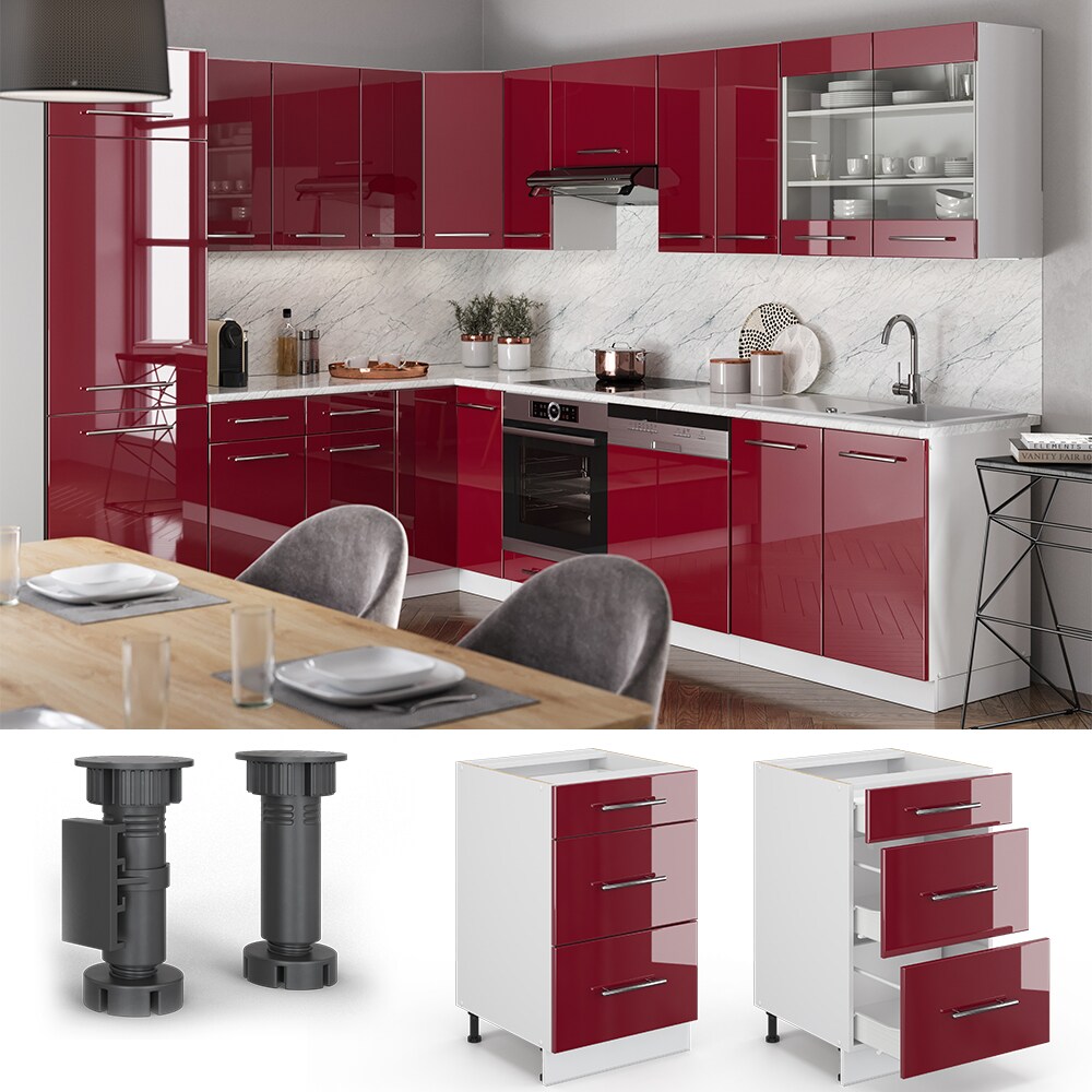 VICCO Schubunterschrank 50 cm Bordeaux Hochglanz Küchenschrank Hängeschrank Küchenzeile Fame-Line