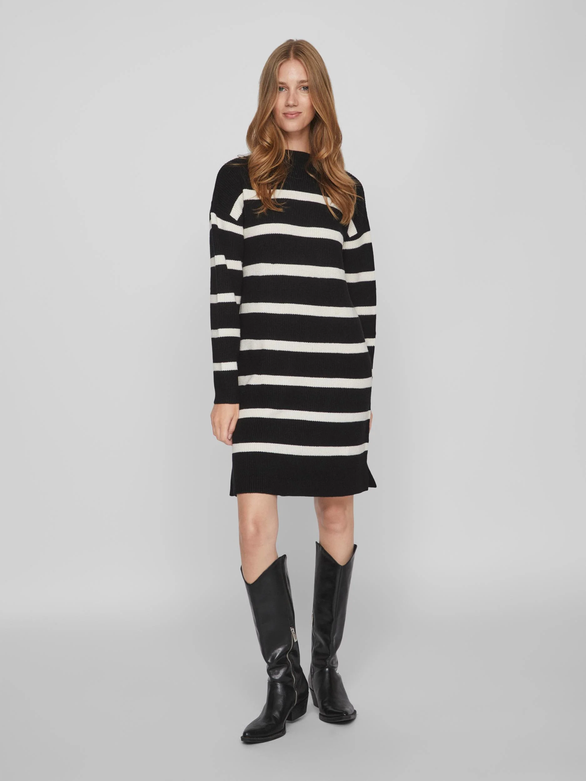 Vila  Viril mockneck strikkjole - sort/hvid