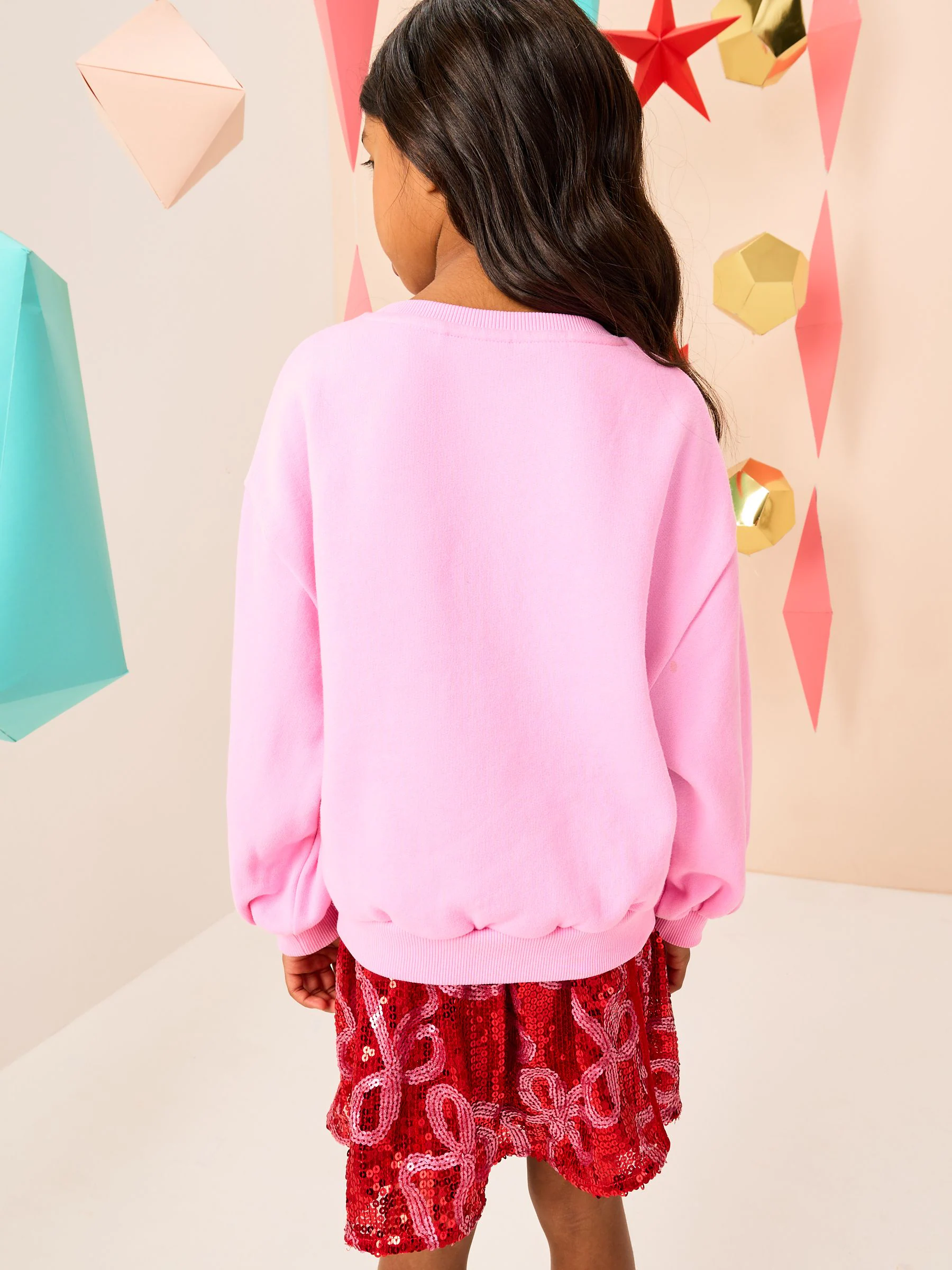 Roze Jolly met strik - Kersttrui-sweatshirt (3-16jr)