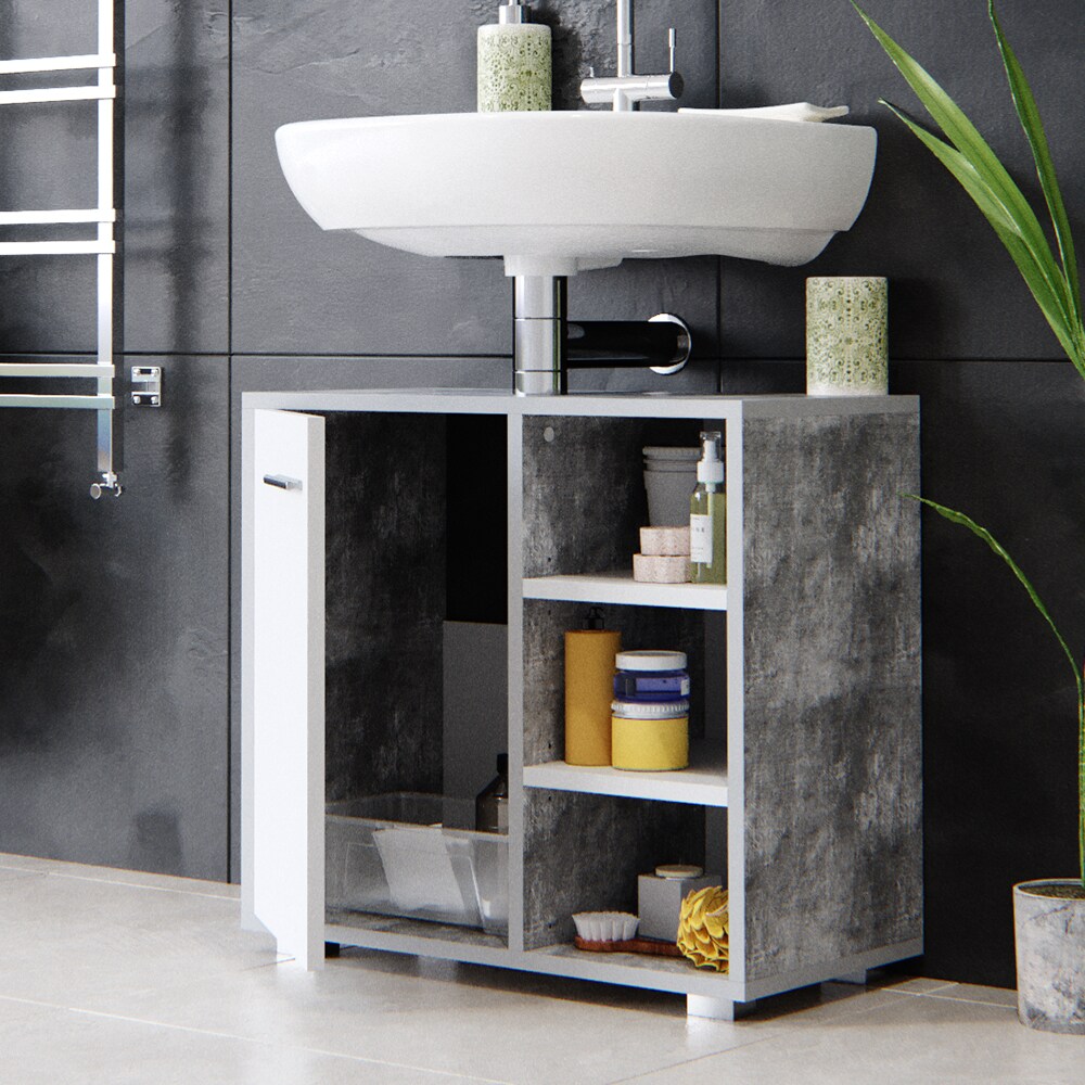 Vicco Waschtischunterschrank Perry Unterschrank Waschbecken Waschtisch Weiß / Beton