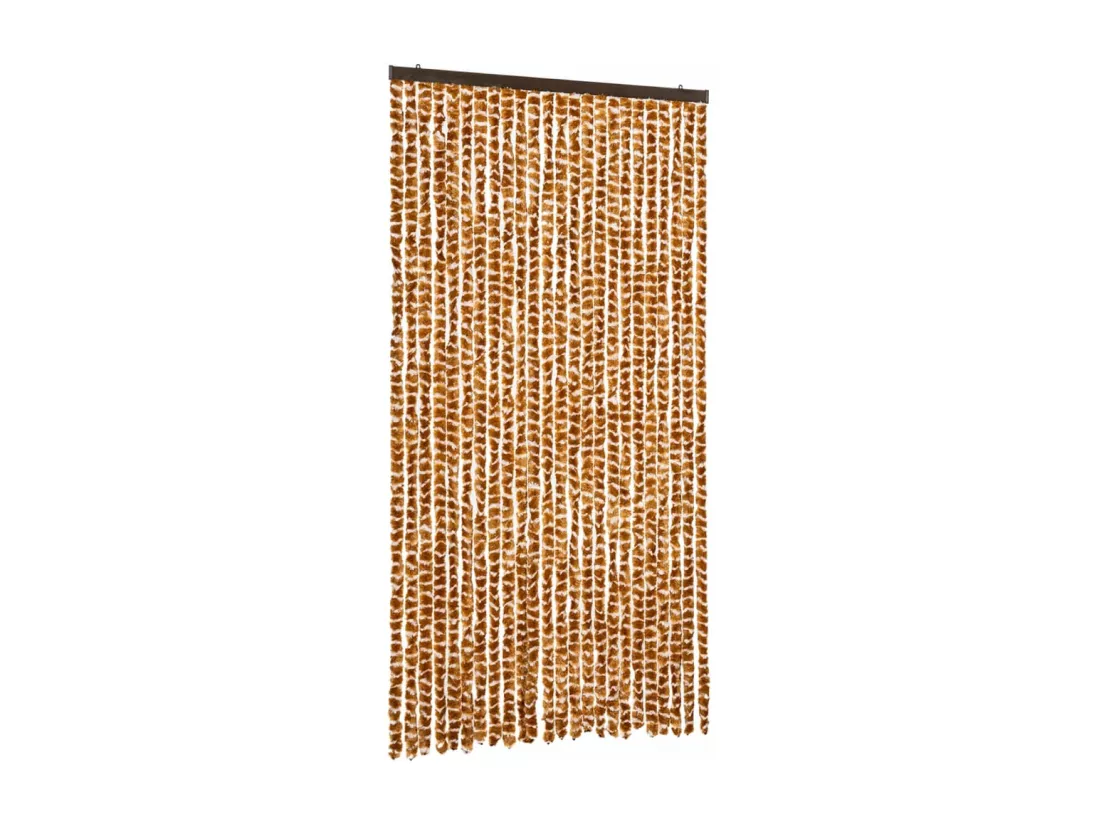 Rideau anti-mouches ocre et blanc 100x200 cm chenille