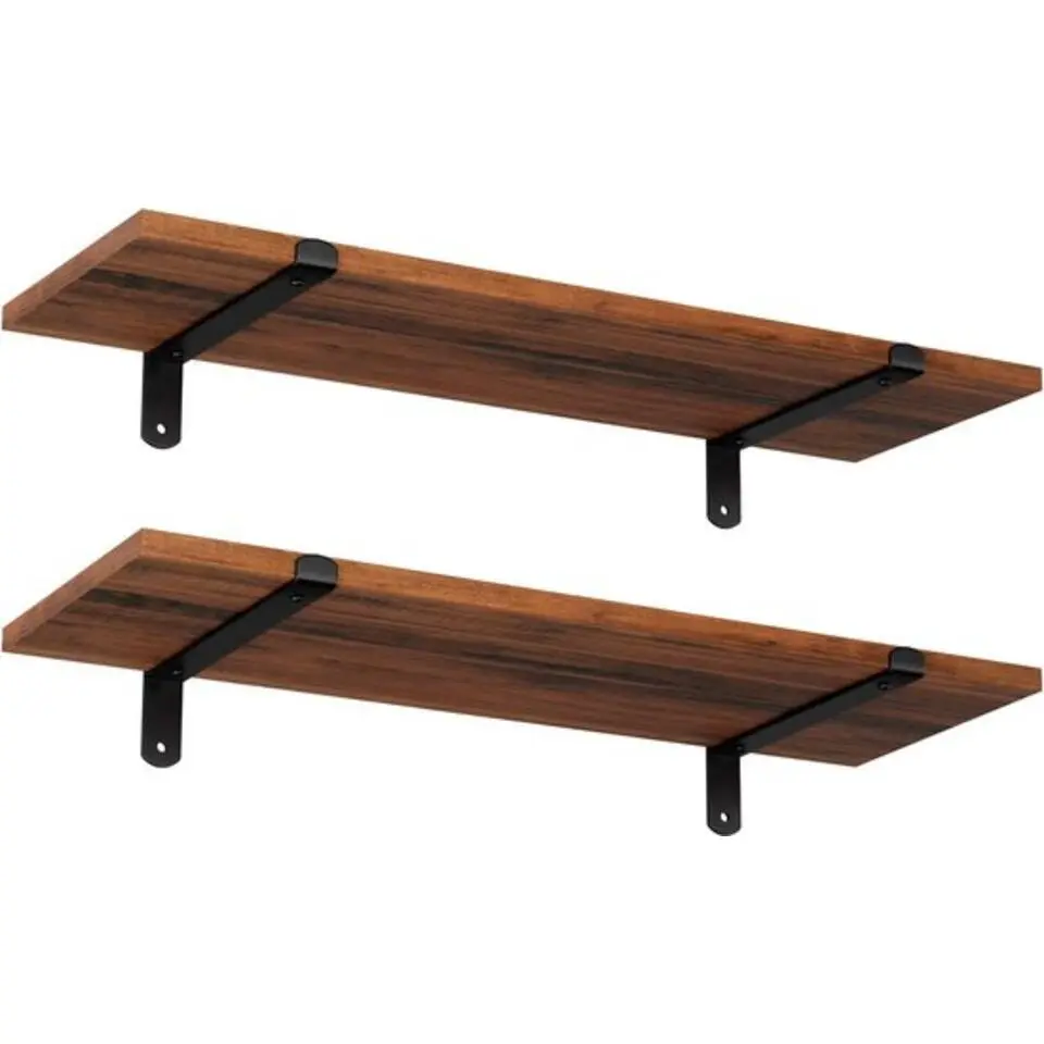 Wandplank, set van 2, 60 x 20 x 7 cm, zwevende plank, bruin-zwart