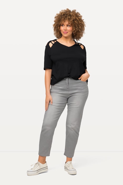 Mom-Jeans, innen bedruckt, 5-Pocket-Schnitt