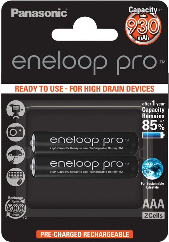 Panasonic eneloop pro AAA/Micro NiMH-batterij (2 stuks), oplaadbare batterij
