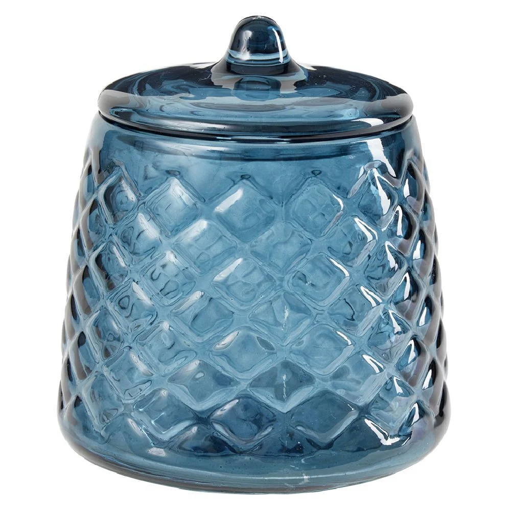 Pot à coton en verre transparent bleu