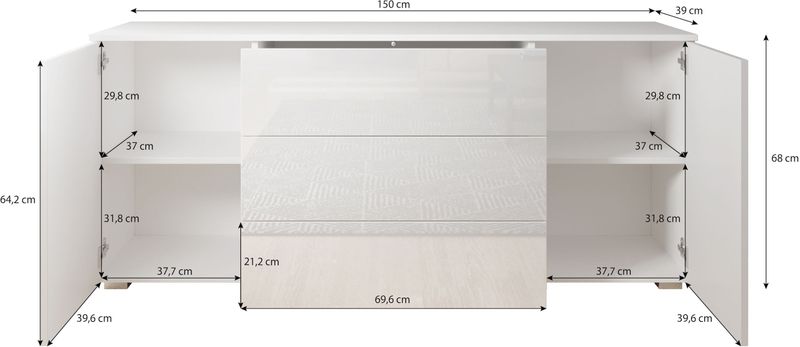 Meubella - Dressoir Pure - Zwart - Eiken - 2 Deuren - 3 Lades