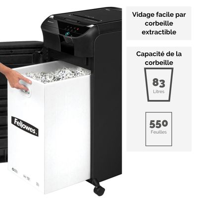 Fellowes AutoMax 550C - destructeur de documents coupe croisée - 550 feuilles - Corbeille 83 litres - anti-bourrage - destruction silencieuse