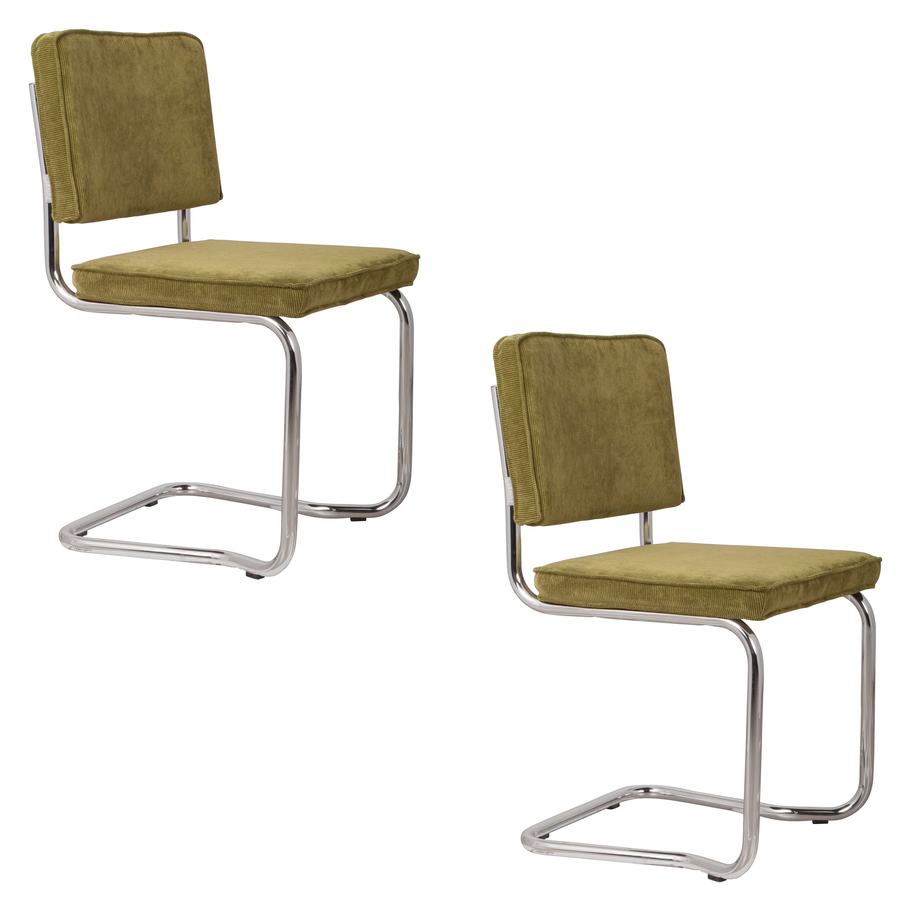 Zuiver Ridge Rib Kink Eetkamerstoelen  Groen - Set van 2