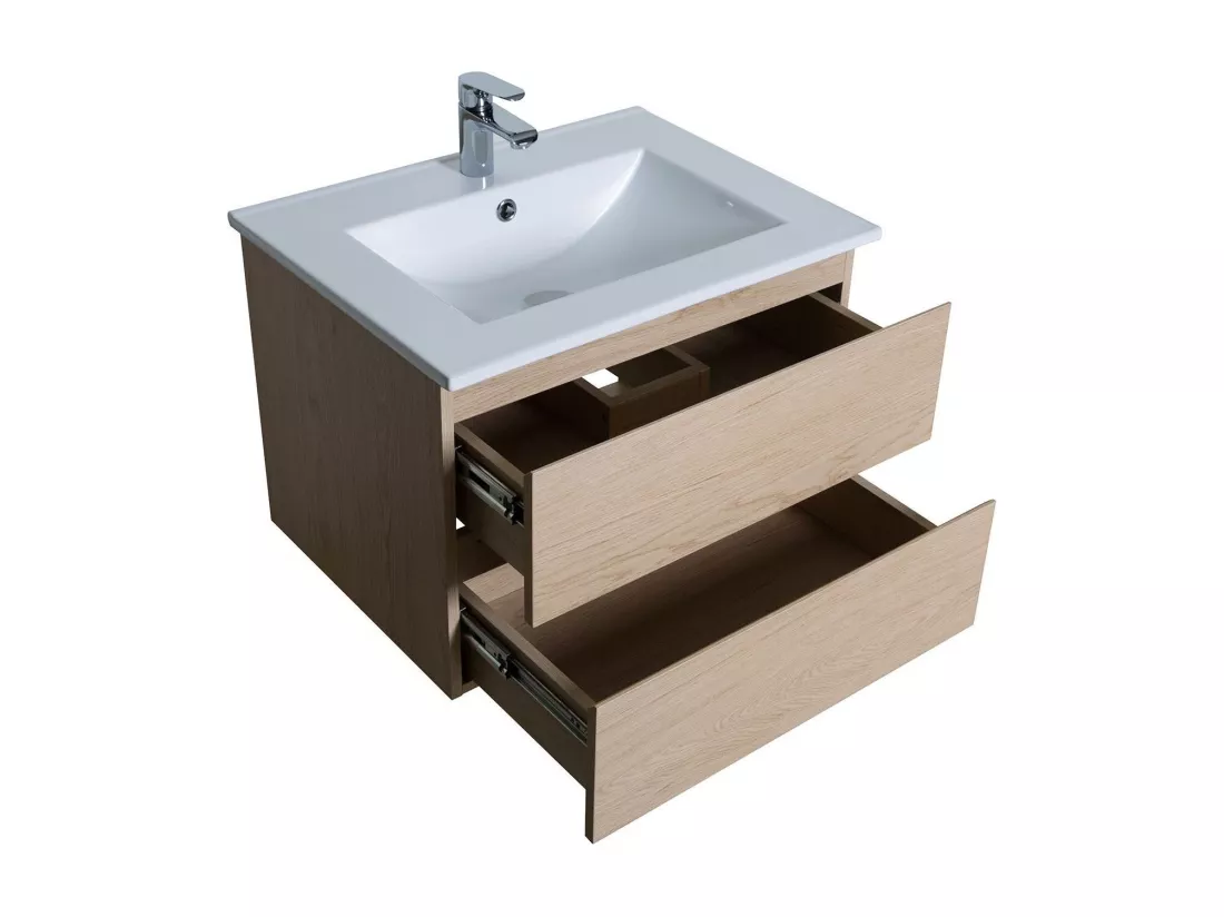 Meuble simple vasque décor chêne 60cm + vasque