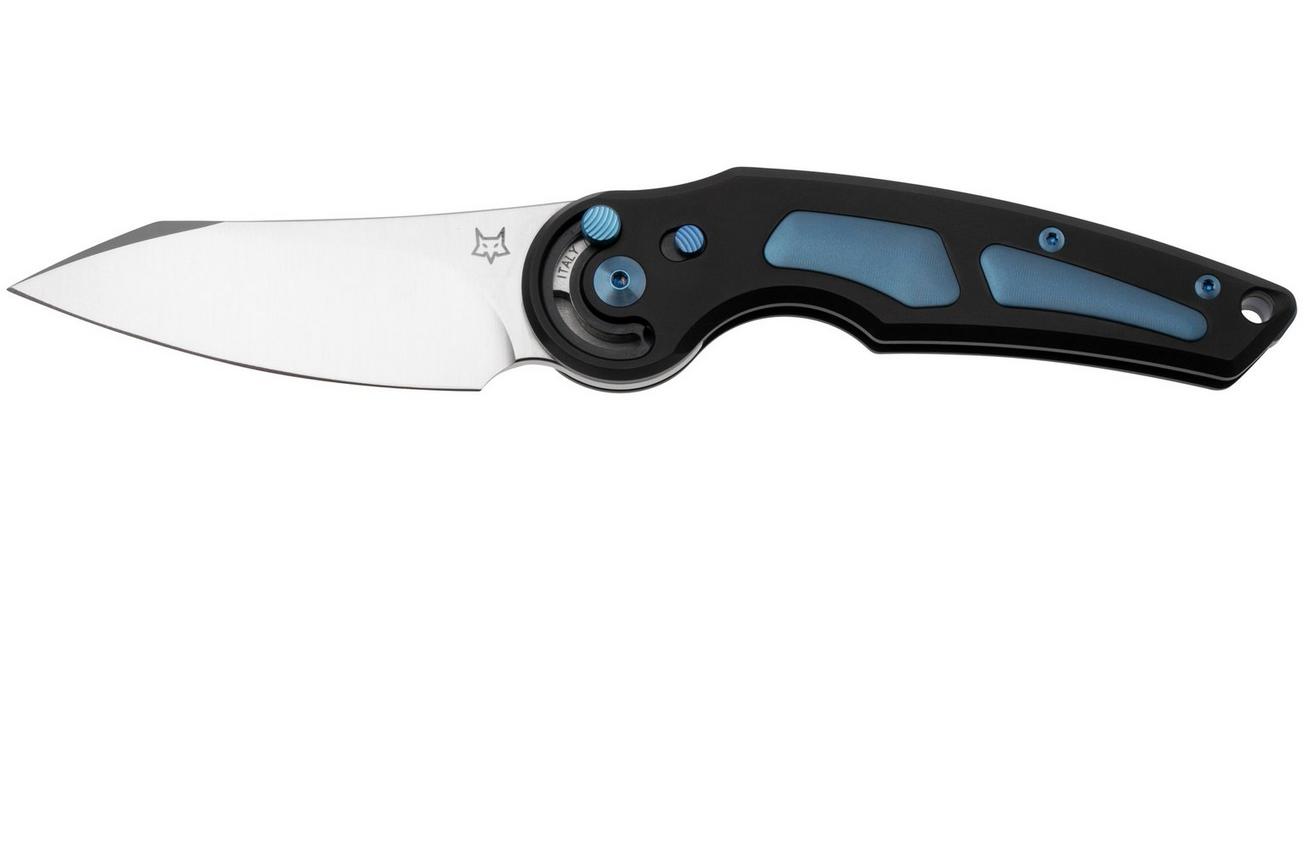 FOX Knives Jupiter FX-555-TIBL, M390 Satin, Black PVD Titanium, Blue Oxidized Titanium Insert, zakmes