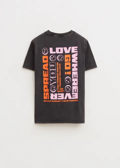 T-shirt met print love antraciet (ACIDWAS)