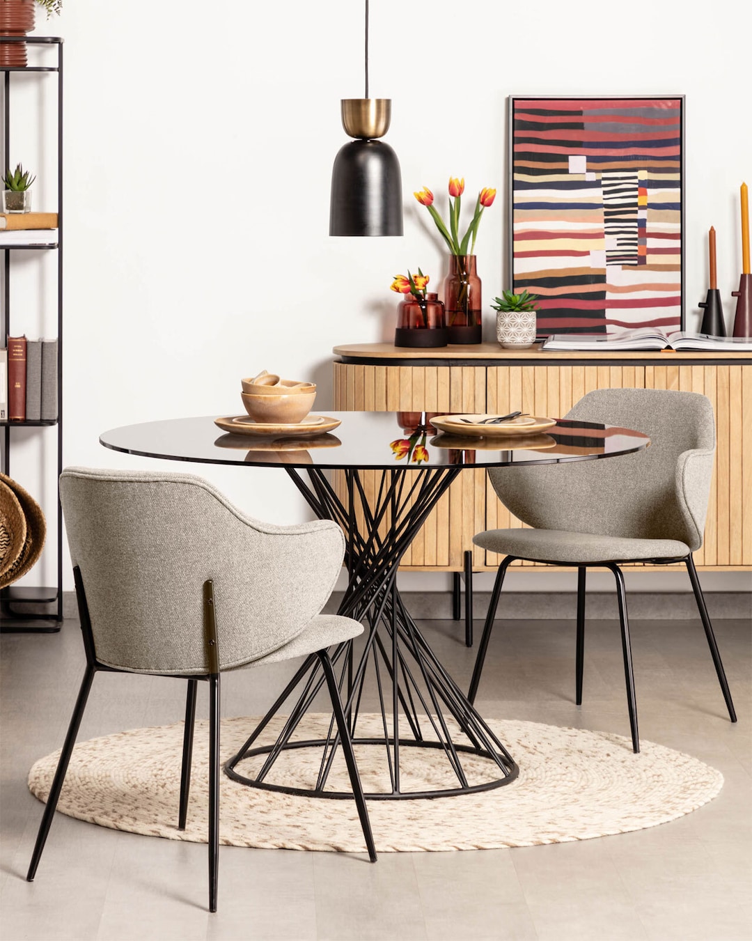 Kave Home Esstisch rund NIUT 120 cm Farbglas schwarz