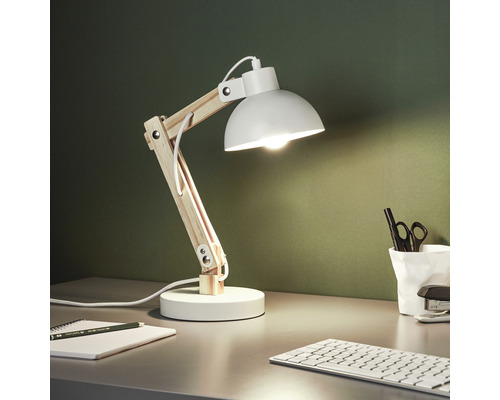 Bureaulamp, 1-lichts, H 41,5 cm, Moda, hout, naturel/wit