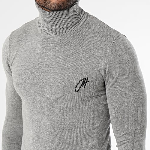 Pull Col Roulé Gris Chiné