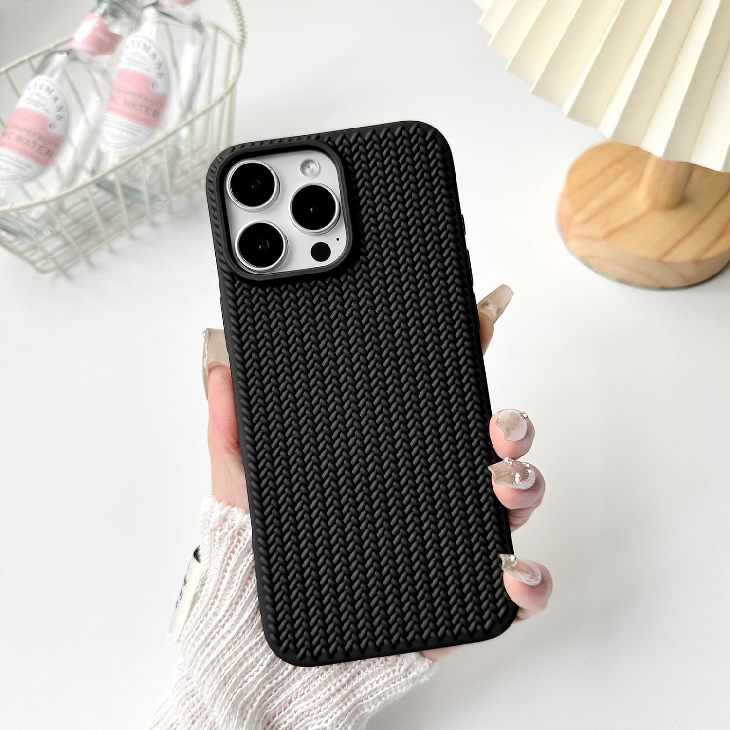 iPhone 16 Pro Max Gummi Case Schutzhülle Strickmuster - Schwarz (Matt)
