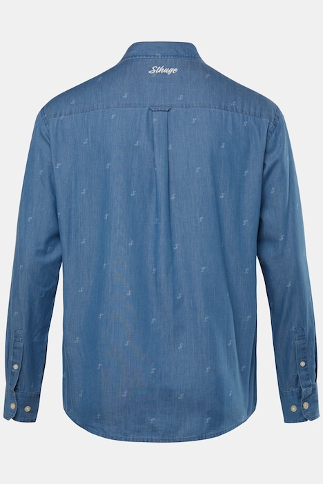 STHUGE Jeans-Hemd, Langarm, Alloverprint, Modern Fit, Kentkragen, bis 8 XL