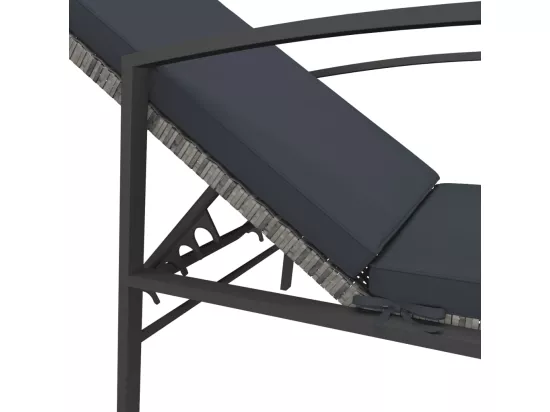 Chaise longue de jardin avec coussin Résine tressée Gris