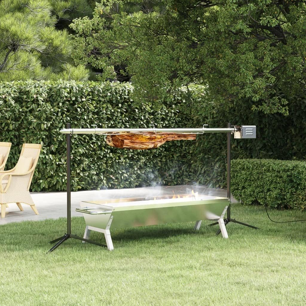 vidaXL Barbecue Automatique et Moteur Acier Inoxydable 150x46,5x82,5cm, Gril, Gril Fumeur, Gril extérieur, Gril à Charbon de Bois, Gril électrique