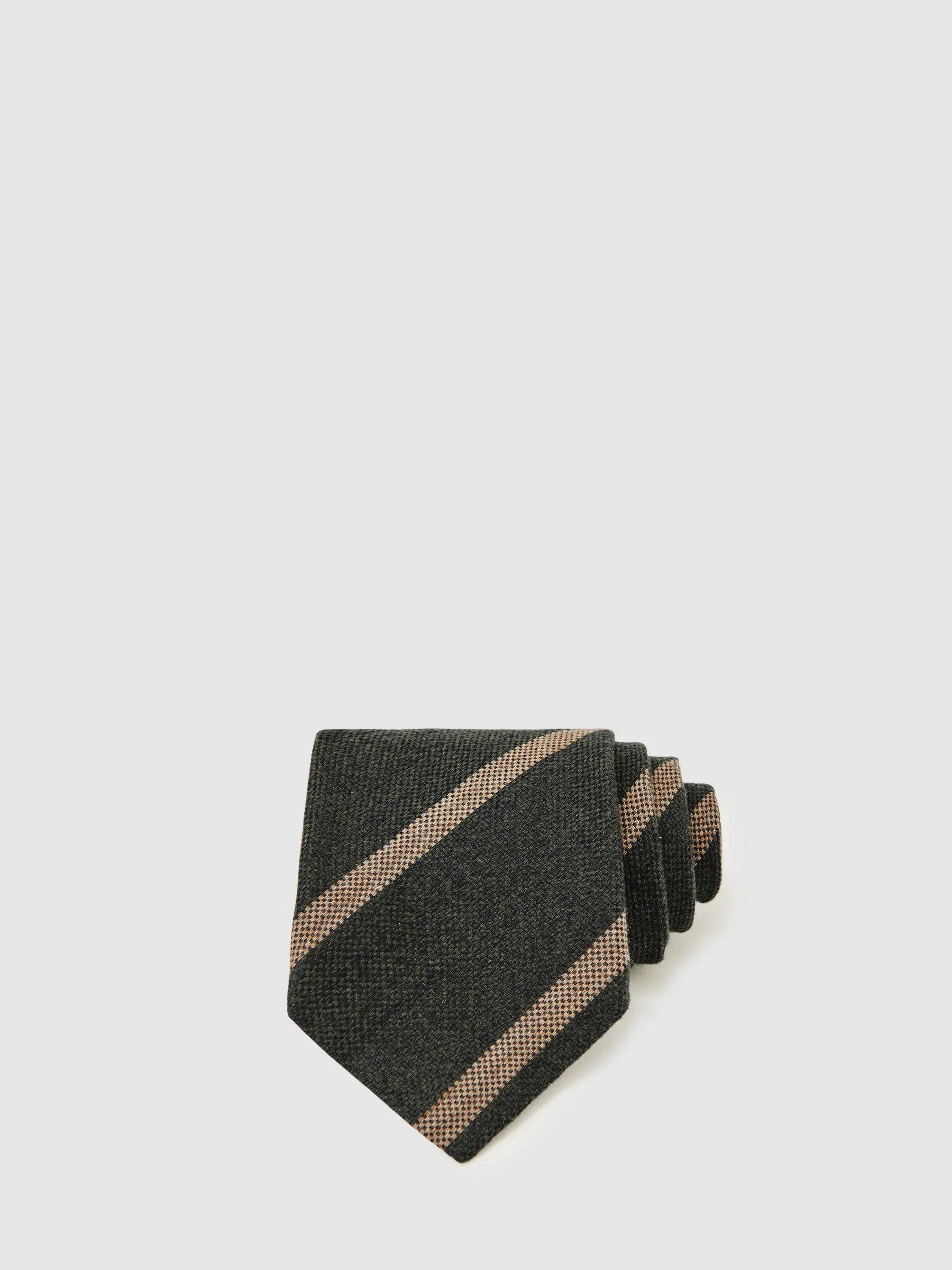 Donkergroen - Reiss Sante Wool-Silk Striped Tie