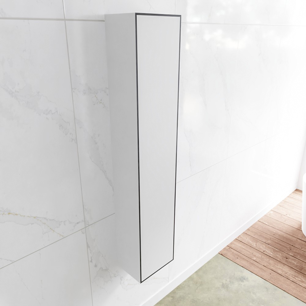 Zaro Lagom volledig naadloos solid surface kolomkast 150cm mat zwart rechtsdraaiend.