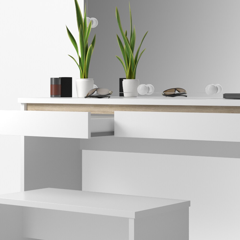 Vicco Schminktisch Emma Frisiertisch Frisierkommode Kommode Weiß Sonoma inklusive Bank, Spiegel und LED-Lichterkette