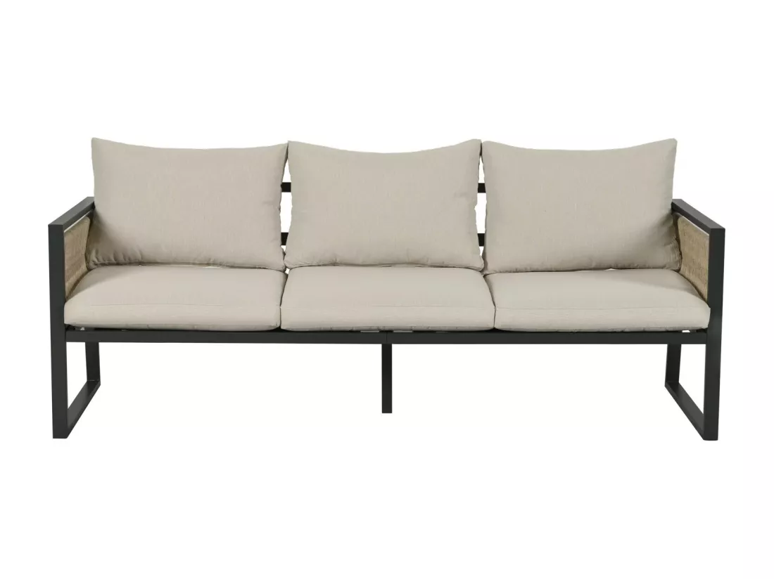 Lot de 4 salon de jardin en acier galvanisé avec coussin beige : canapé 3 places, 2 fauteuils et table basse