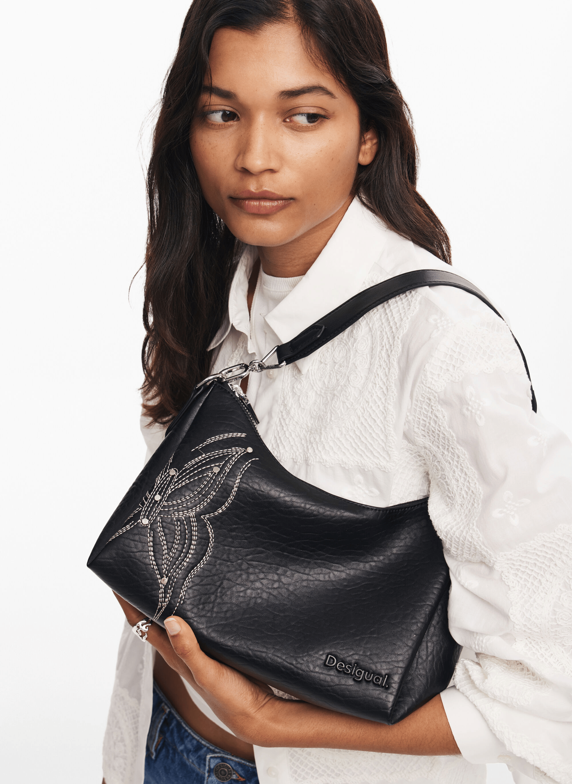 Sac à main aspect cuir | Noir