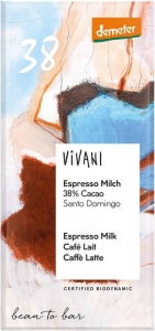 Vivani Tafel Espresso Milch 38% Schokolade demeter, 90 g