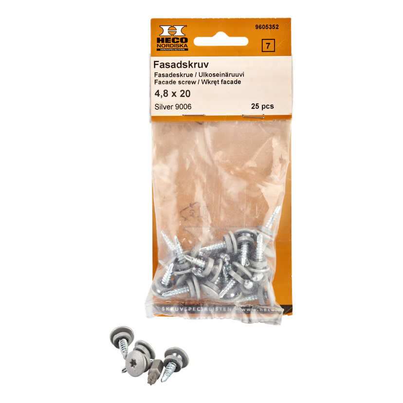 Fasadeskruer 25-pk 4,8x20 mm