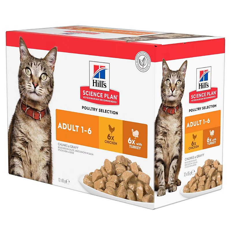 Hill's Science Plan Adult Kattenvoer Maaltijdzakjes Multipack met Kip & Kalkoen 12 x 85 gram | 13138