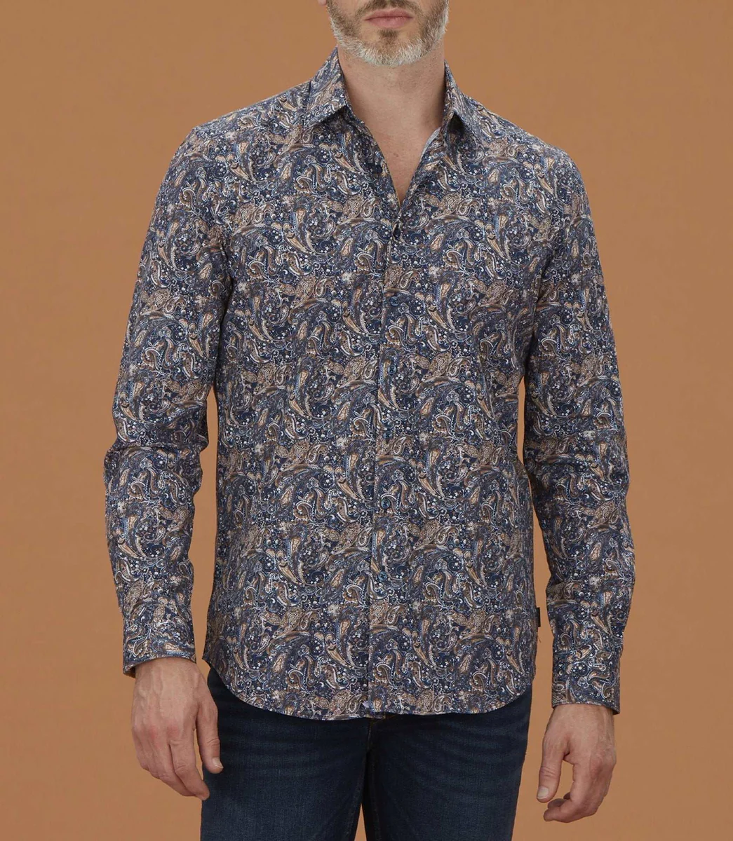 Chemise casual à imprimé cachemire camel 