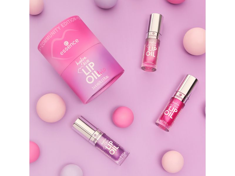 essence Lip Booster Hydra kiss Lip Oil trio Community Editi Lippenöl-Trio verleiht den Lippen einen geschmeidigen Glanz
