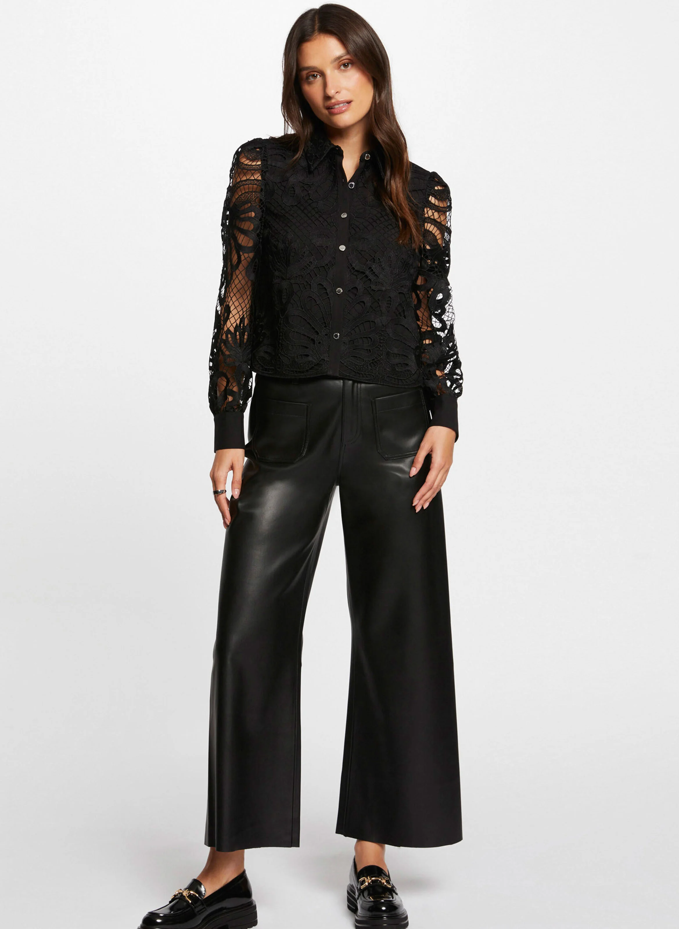 COSLAX - Top col chemise en dentelle | Noir