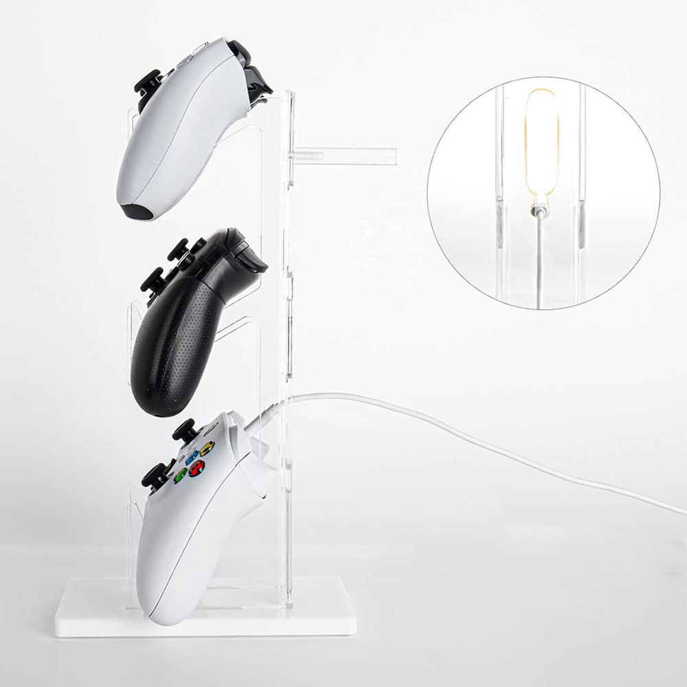 Halterung für 3x Controller und 1x Kopfhörer / Headset kompatibel für Sony PlayStation PS5 / PS4 / Xbox / Nintendo Switch - Transparent / Weiss