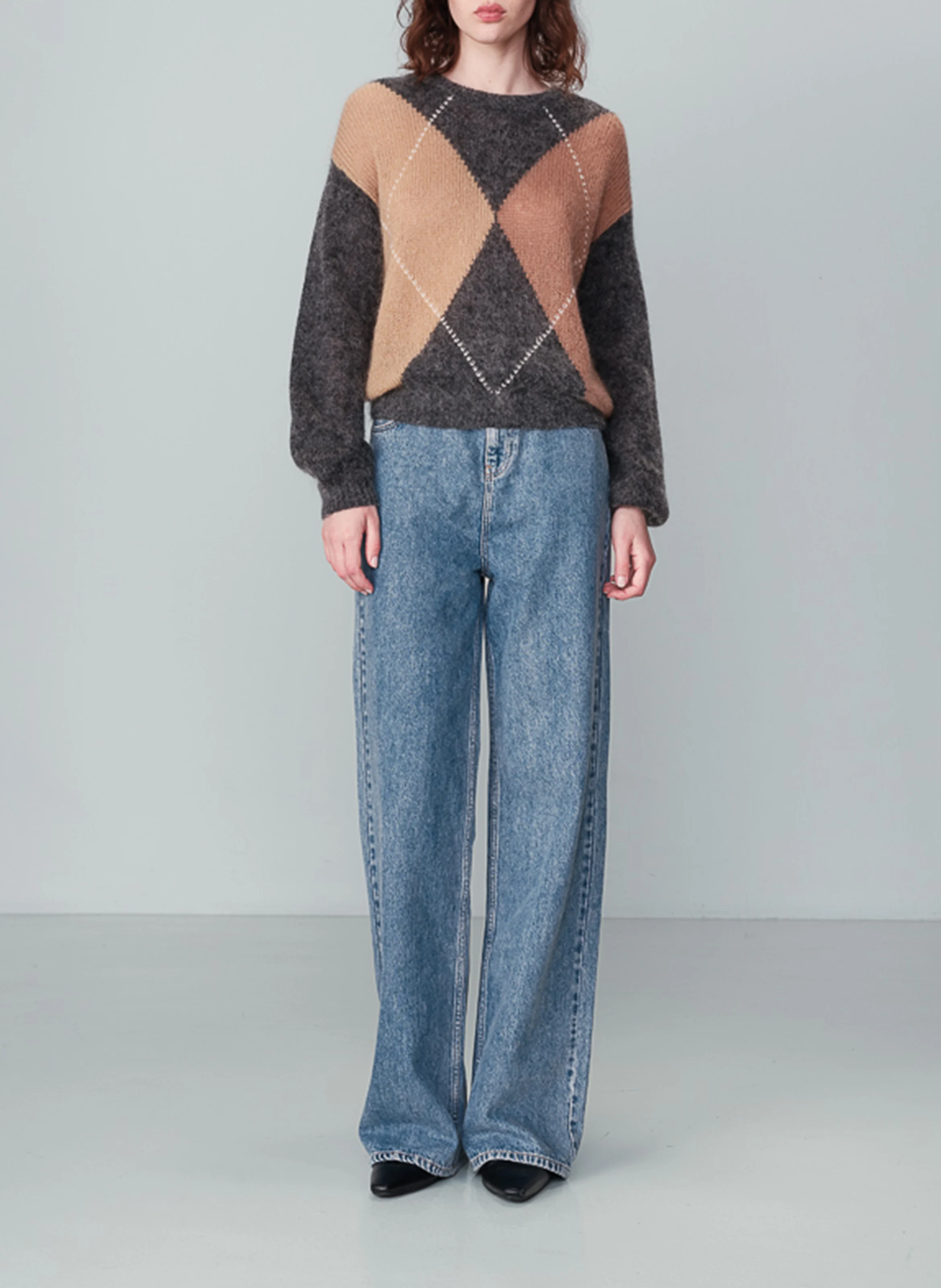 NANSE - Pull col rond droit en jacquard imprimé | Argent