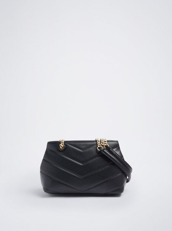 Bolsa matelassada com corrente - Preta