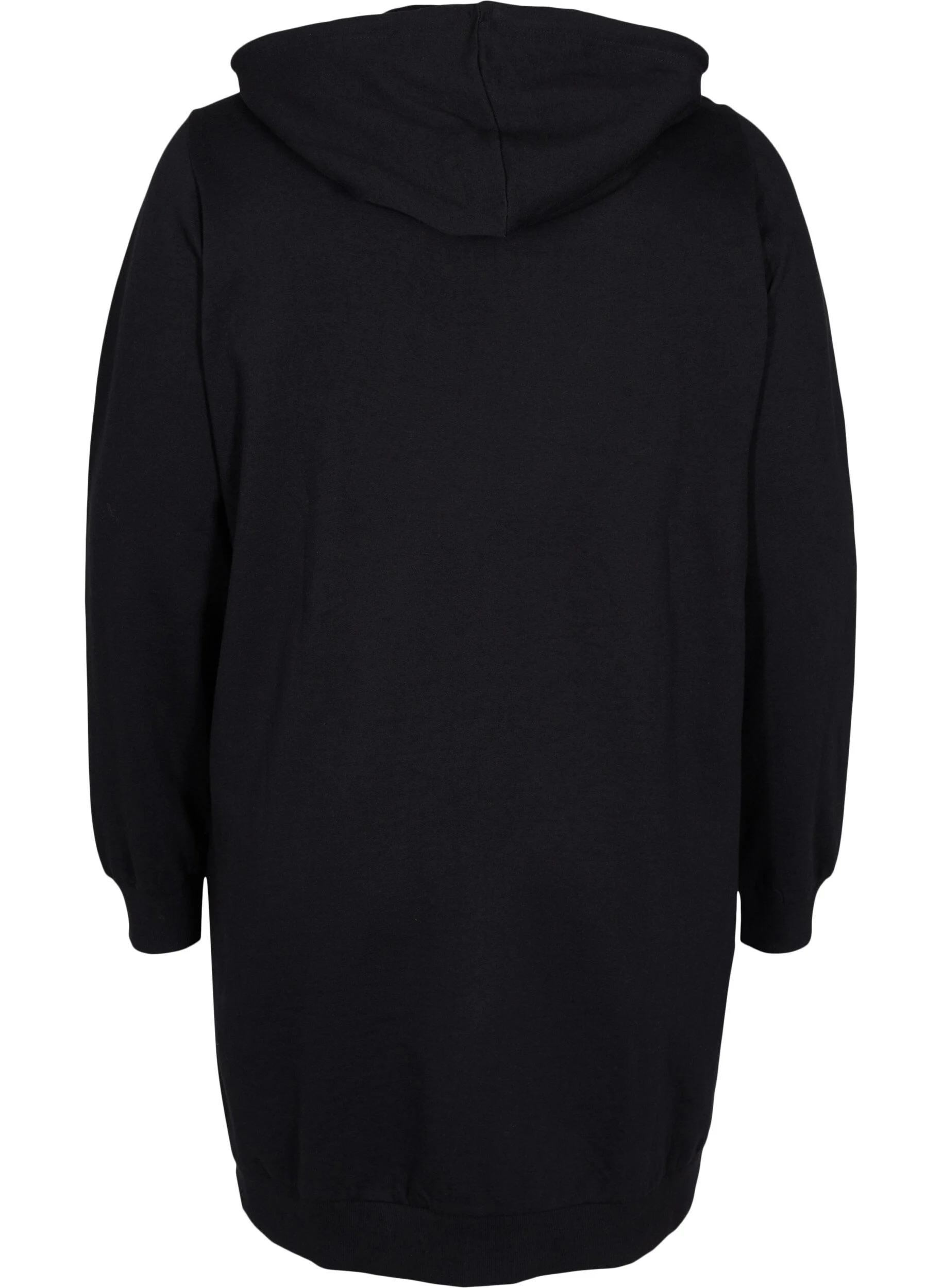 Lang bomulds sweat cardigan med hætte