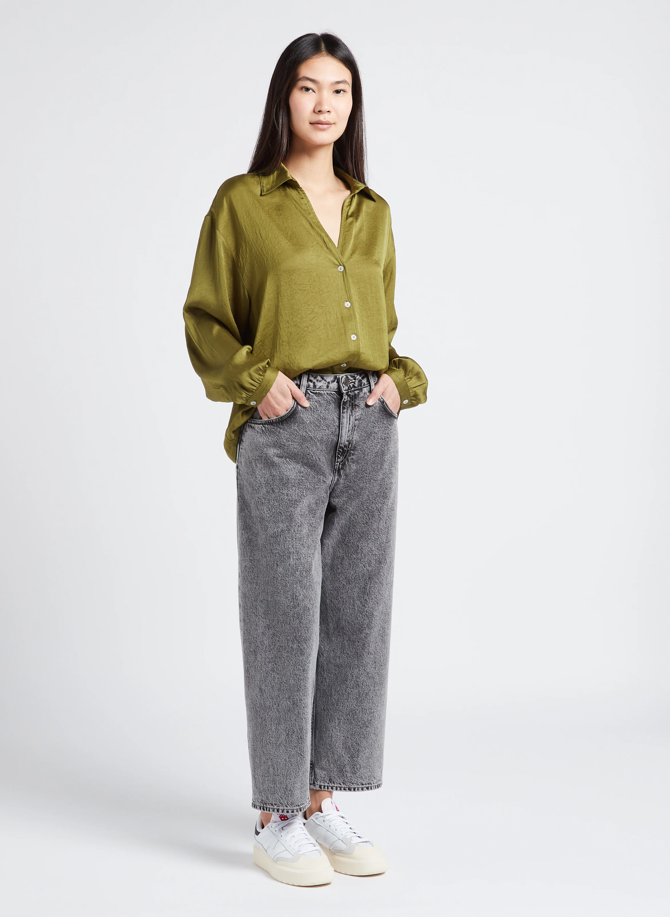 YOPDAY - Jean droit taille haute en coton| Gris