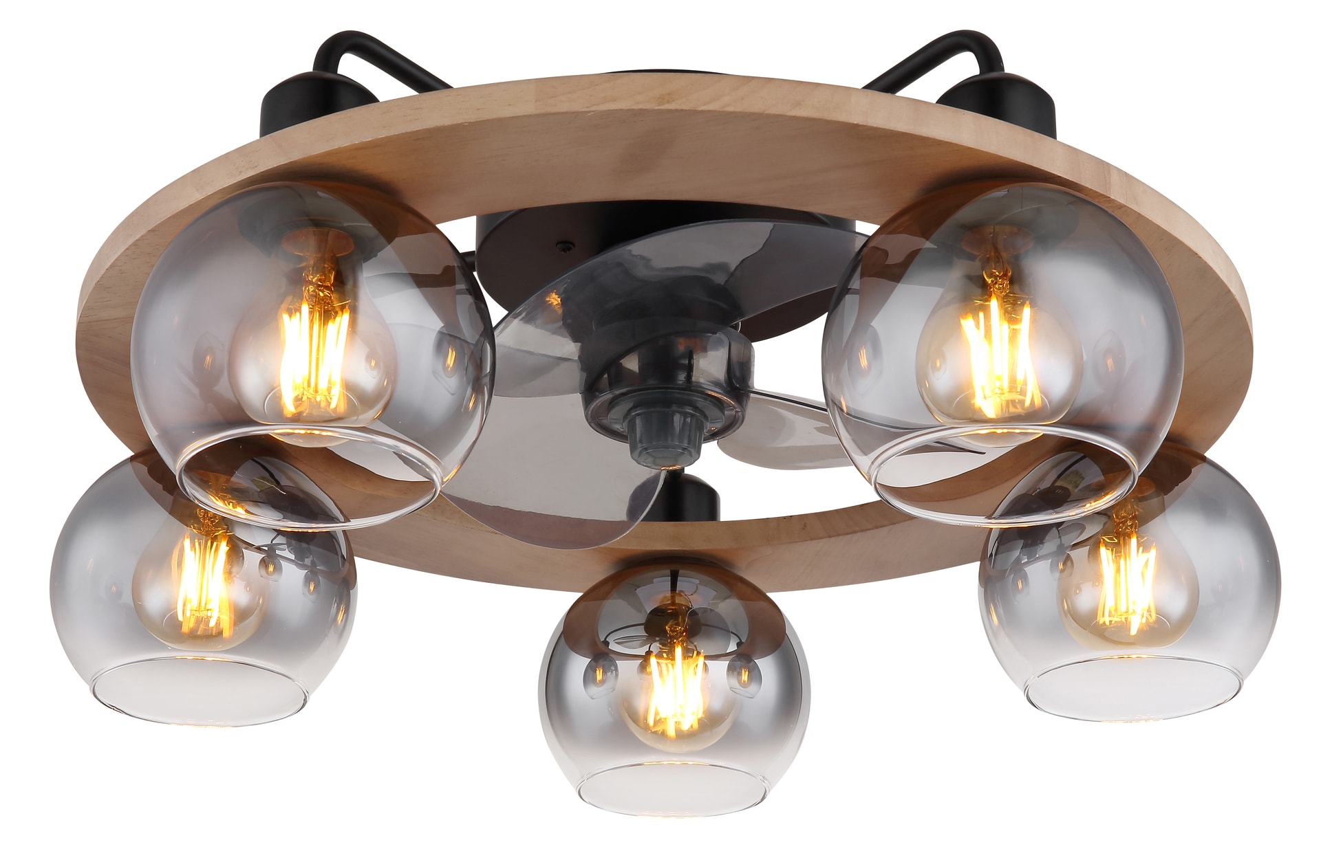 GLOBO Retrofit Deckenlampe Narina mit Ventilator Schwarz /Naturfarbig 55x55cm H21,5cm