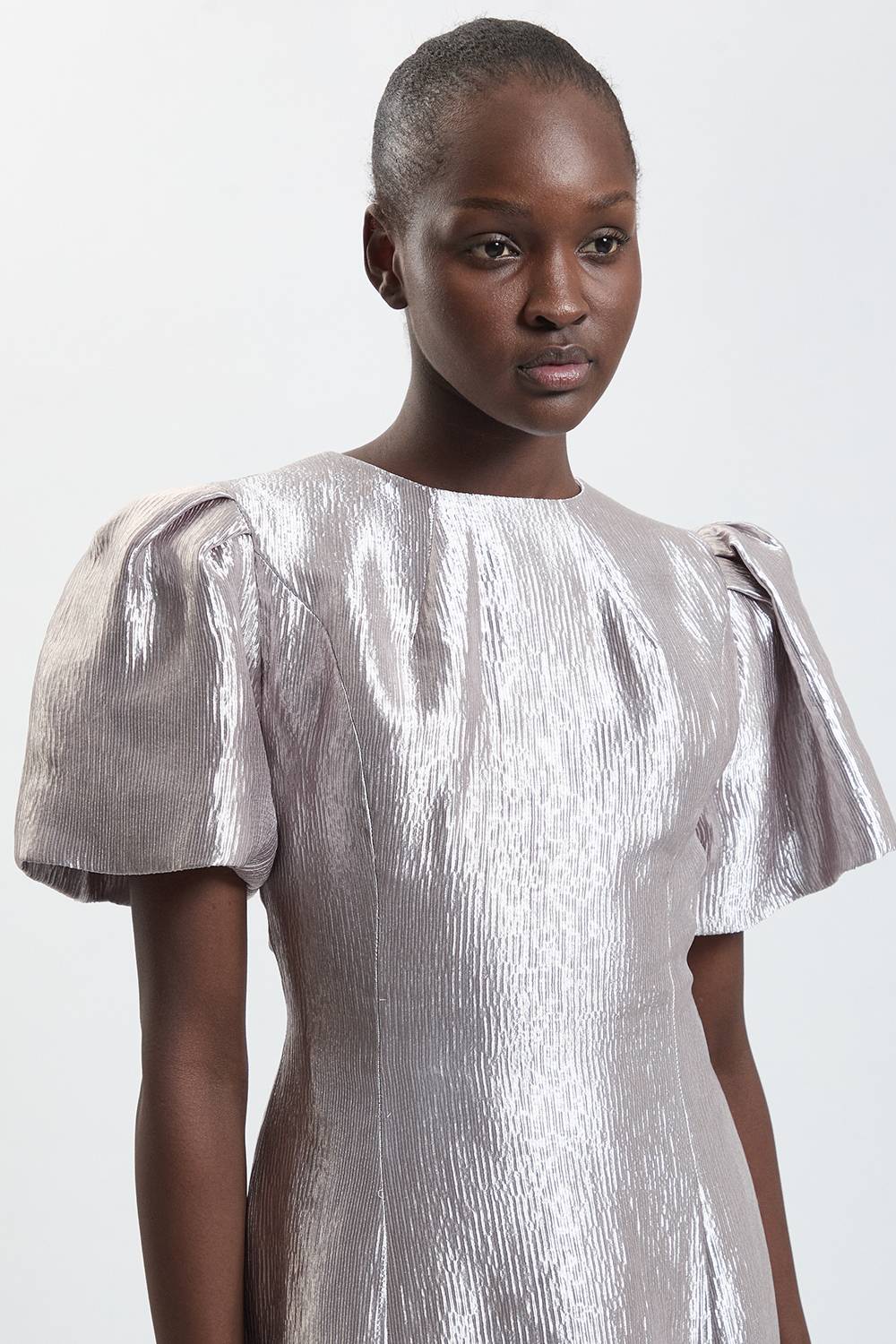 KarenMillen Robe Midi Texturée Métallisée À Manches Bouffantes