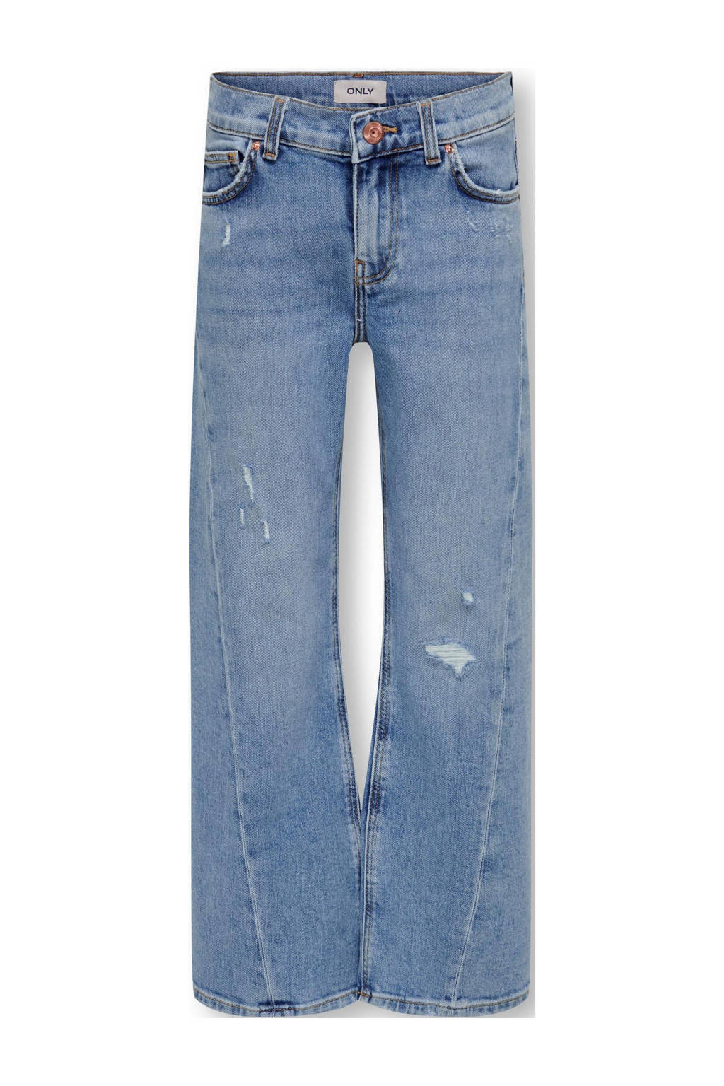 ONLY wide leg jeans KOGASTA BARREL met slijtage light medium blue denim
