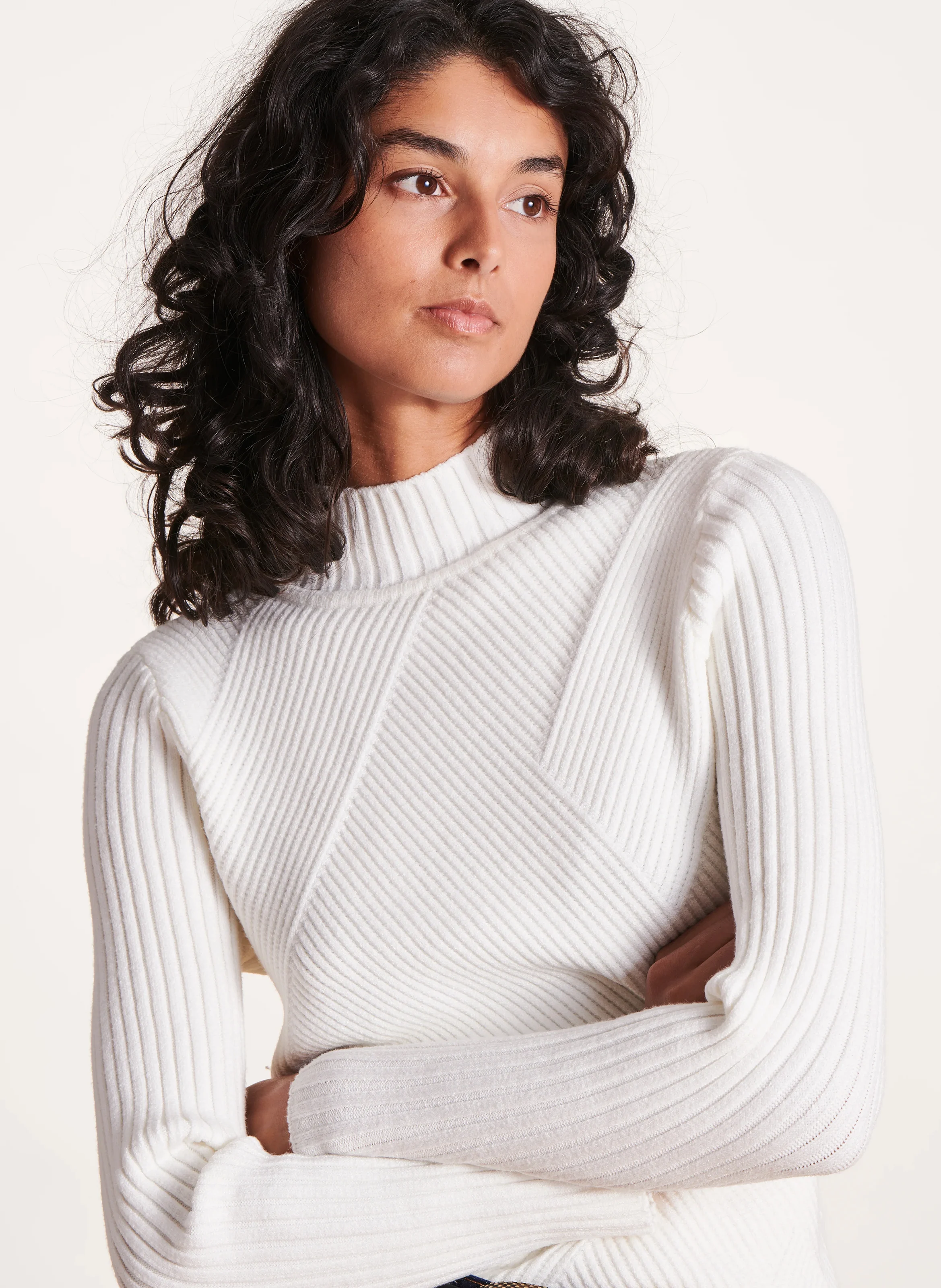 Pull col montant droit en maille | Blanc