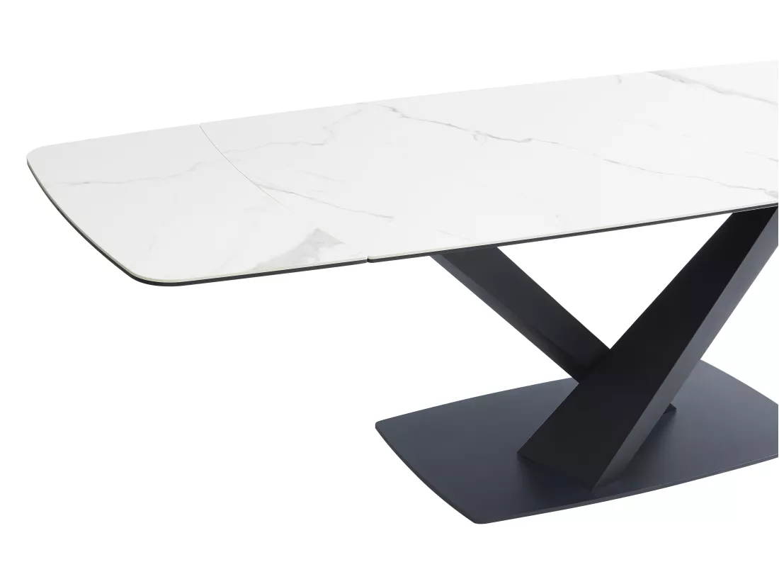 Table à manger extensible 6 à 10 personnes en verre trempé, céramique et métal - Effet marbre blanc et noir - MALATA de Maison Céphy