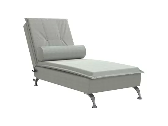 Chaise longue de massage avec traversin gris clair velours