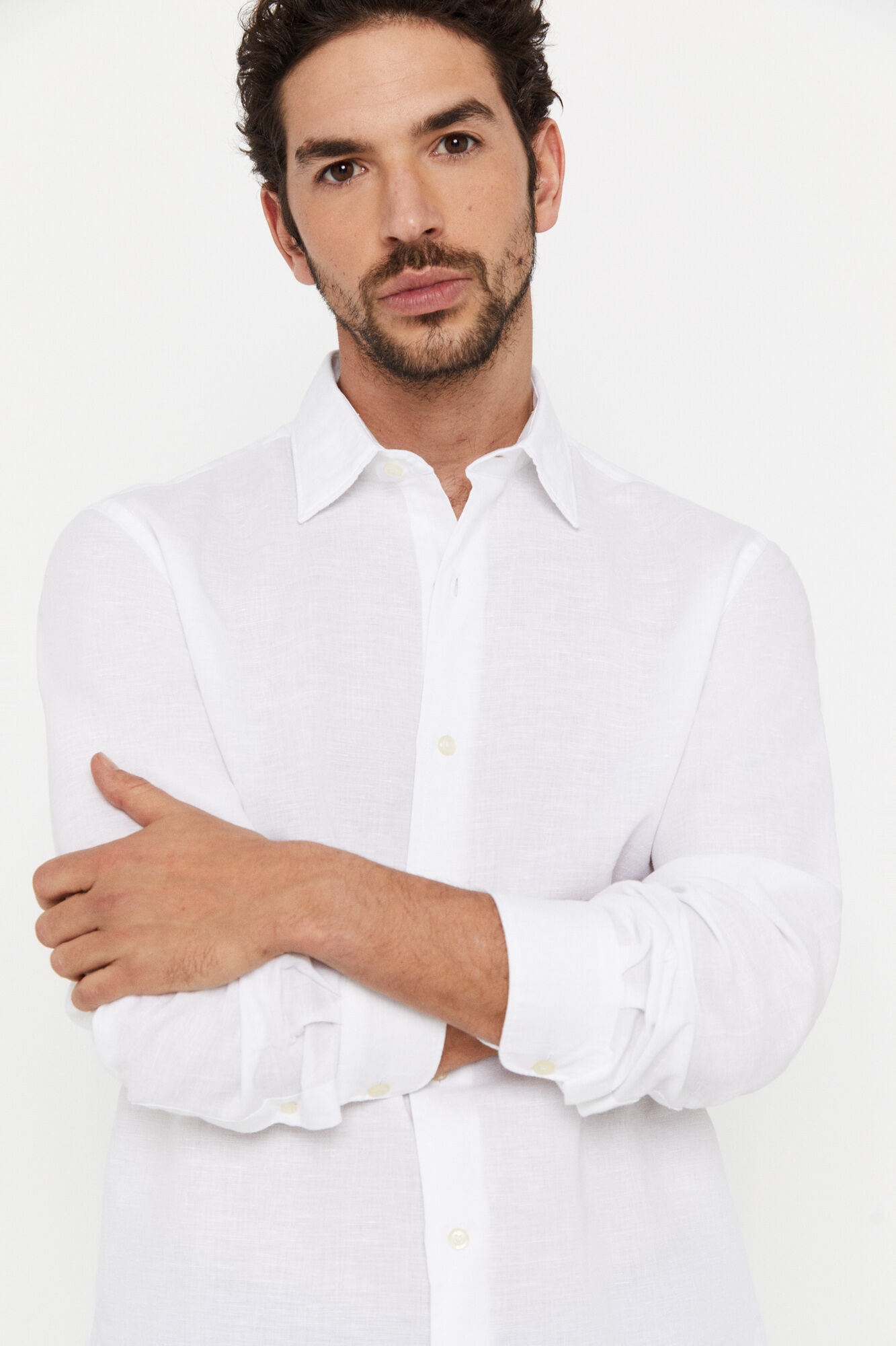Camisa lisa de linho e algodão - Branca