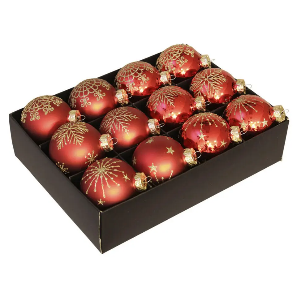 Othmar Decorations kerstballen - luxe - 12x - rood -7,5 cm -glas